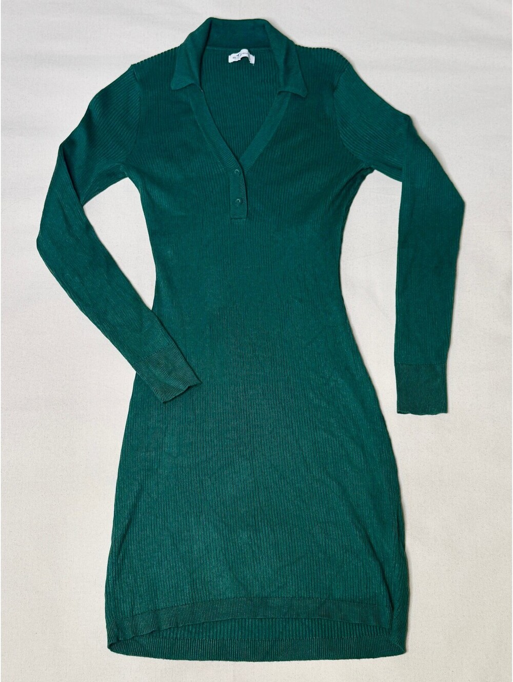 Hollister Green Ribbed Polo Sweater Dress Women’s L Long Sleeve Bodycon